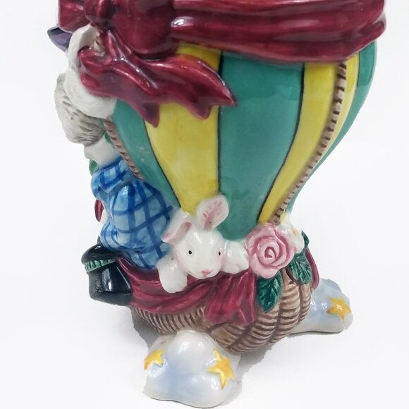 Vintage 1995 Fitz & Floyd Bunnies Hot Air Balloon Cookie Jar - Picture 9 of 13